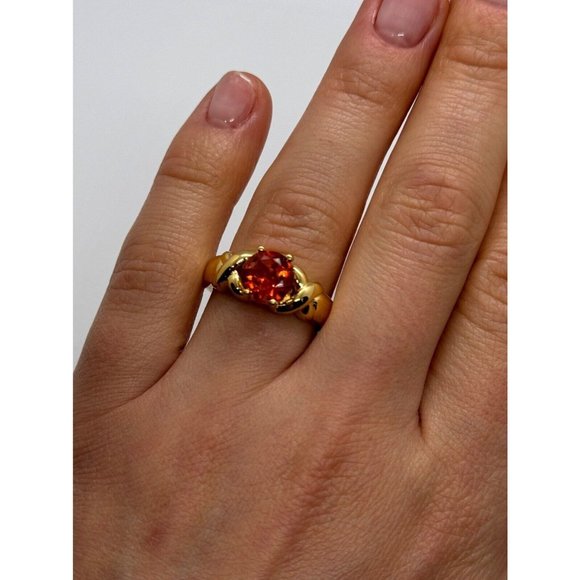 925 STERLING SILVER GOLD PLATED HESSONITE RING SIZE 7 - Picture 7 of 10